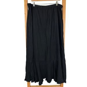 Match Point USA Black Stretch Waist Ruffled Hem Linen Maxi Skirt 2XL